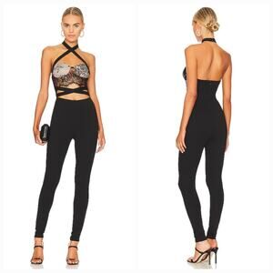Superdown Greta Halter Jumpsuit in Black Medium